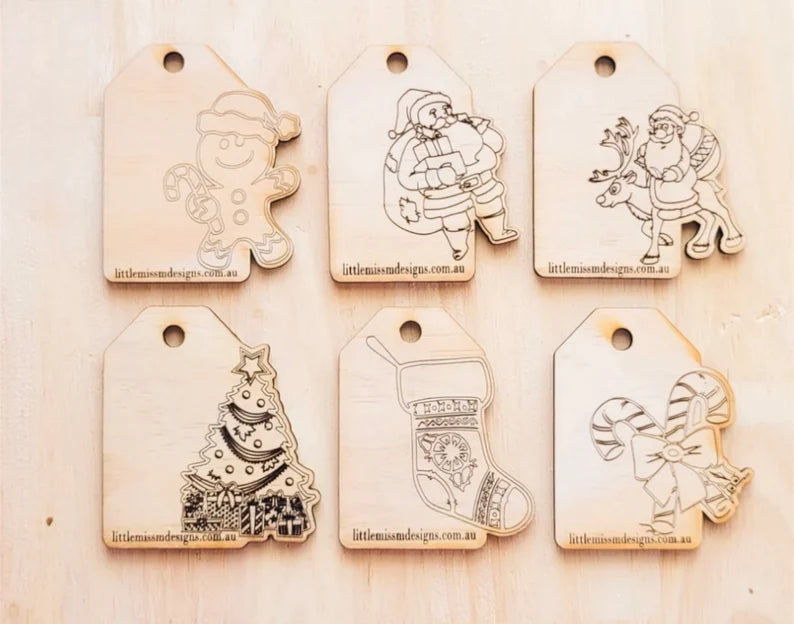 Wooden Christmas Gift Tags Reusable Pack of 6 handmade with chalk