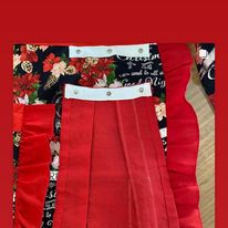 Christmas Waist Apron with Hand Towel and Pocket- "Pink and Red Poinsettias" Print