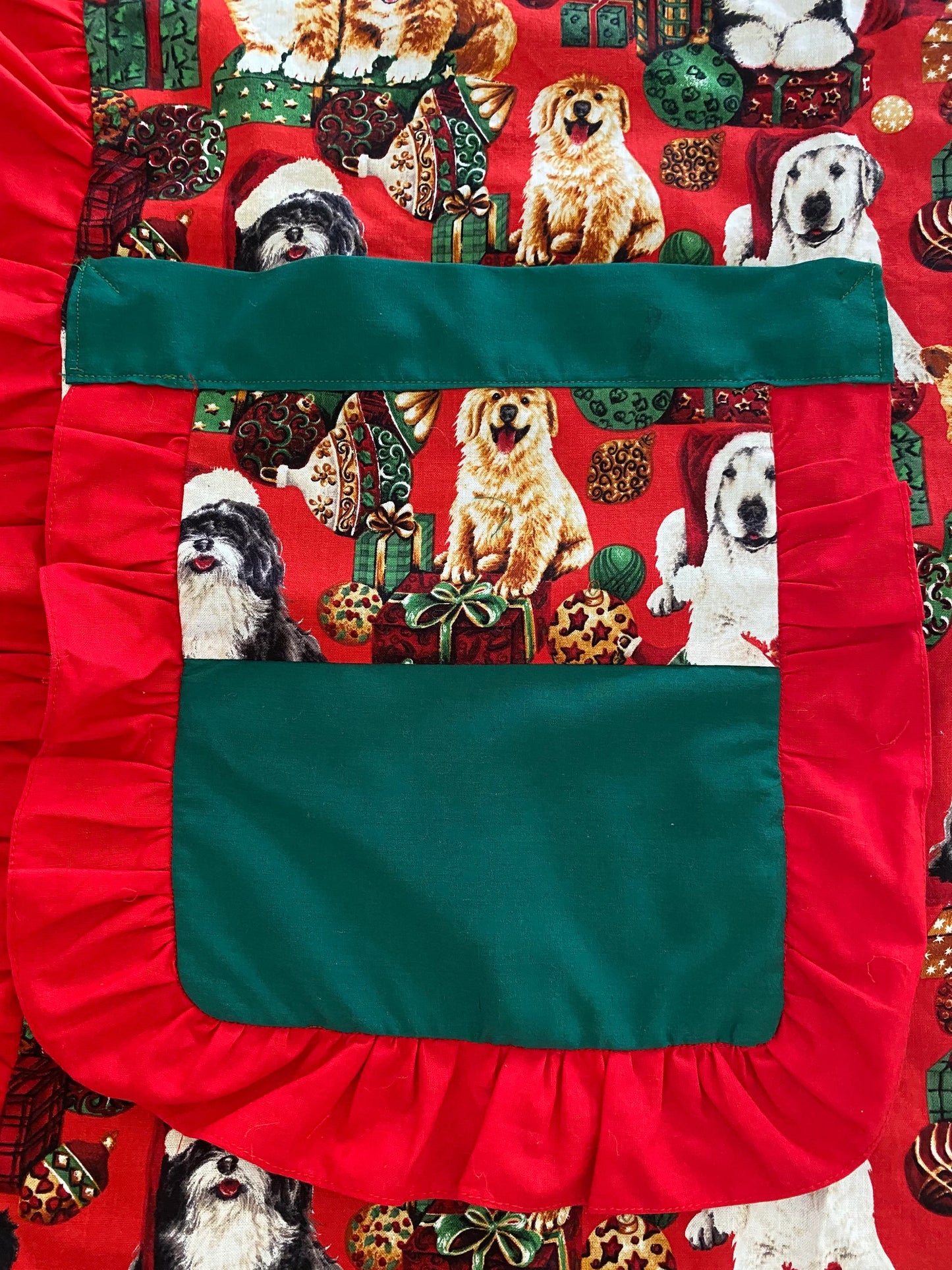 Christmas Waist Apron with Hand Towel and Pocket- Doggy Print