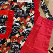 Christmas Waist Apron with Hand Towel and Pocket- "Pink and Red Poinsettias" Print