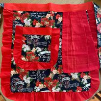 Christmas Waist Apron with Hand Towel and Pocket- "Pink and Red Poinsettias" Print