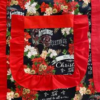 Christmas Waist Apron with Hand Towel and Pocket- "Pink and Red Poinsettias" Print