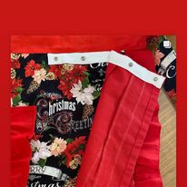 Christmas Waist Apron with Hand Towel and Pocket- "Pink and Red Poinsettias" Print