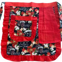 Christmas Waist Apron with Hand Towel and Pocket- "Pink and Red Poinsettias" Print