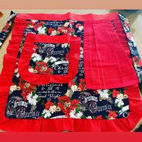 Christmas Waist Apron with Hand Towel and Pocket- "Pink and Red Poinsettias" Print