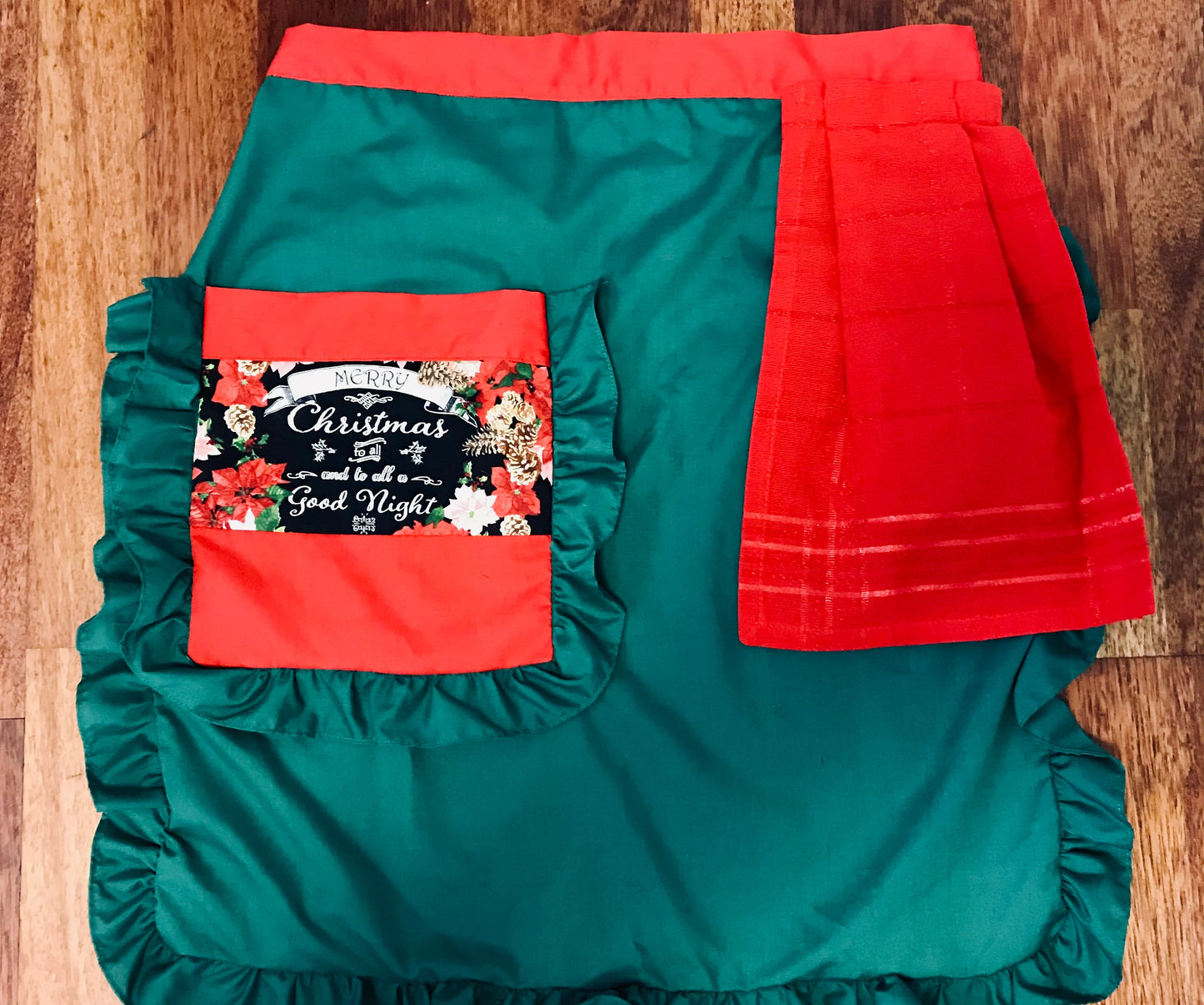 Christmas Waist Apron with Hand Towel and Pocket- Plain red