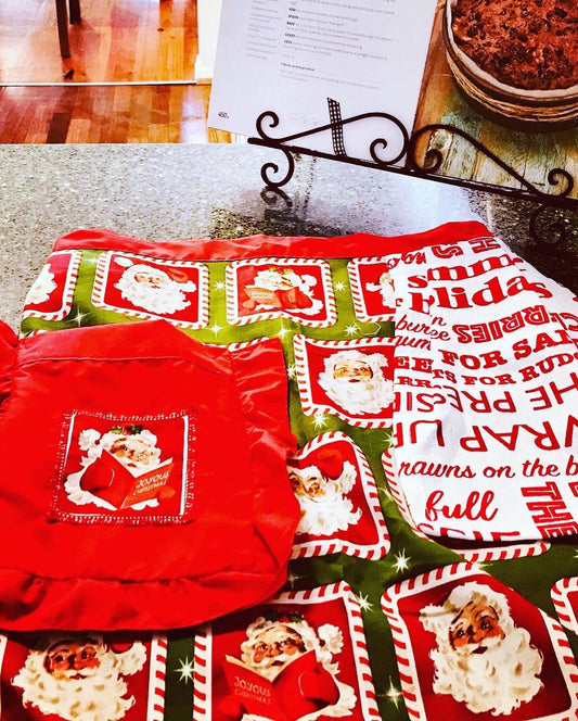 Christmas Waist Apron with Hand Towel and Pocket- Santa print